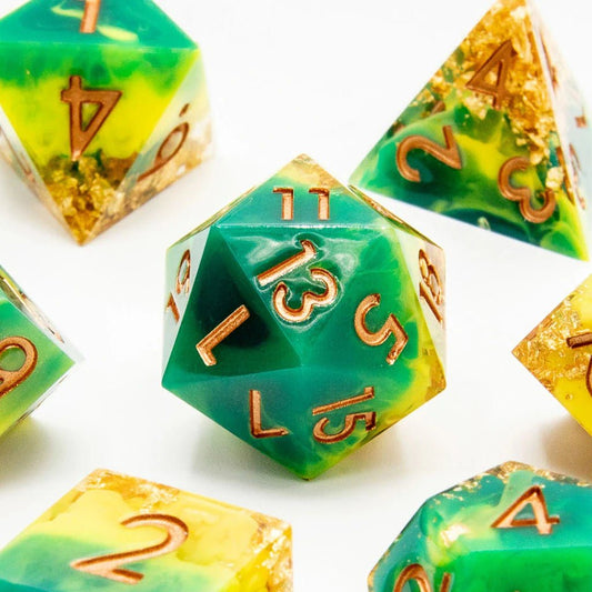 Aurum Twist | Sharp Edge Dice | 7 Piece Set - Tabletop Dominion - We Print Miniatures