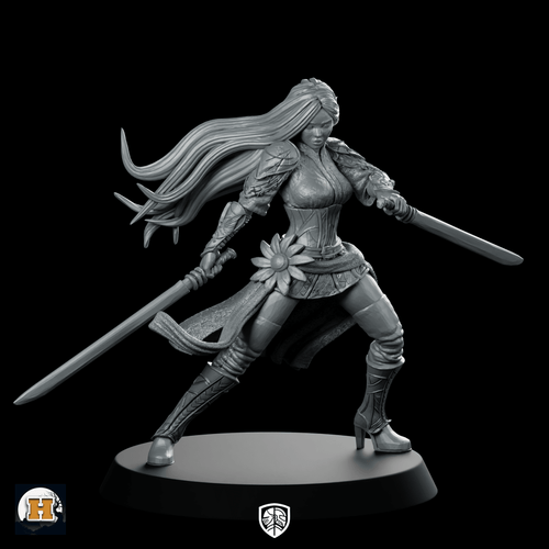 Ayame Miniature Dual - Wielding Female Warrior Hero Figure - Haito - We Print Miniatures