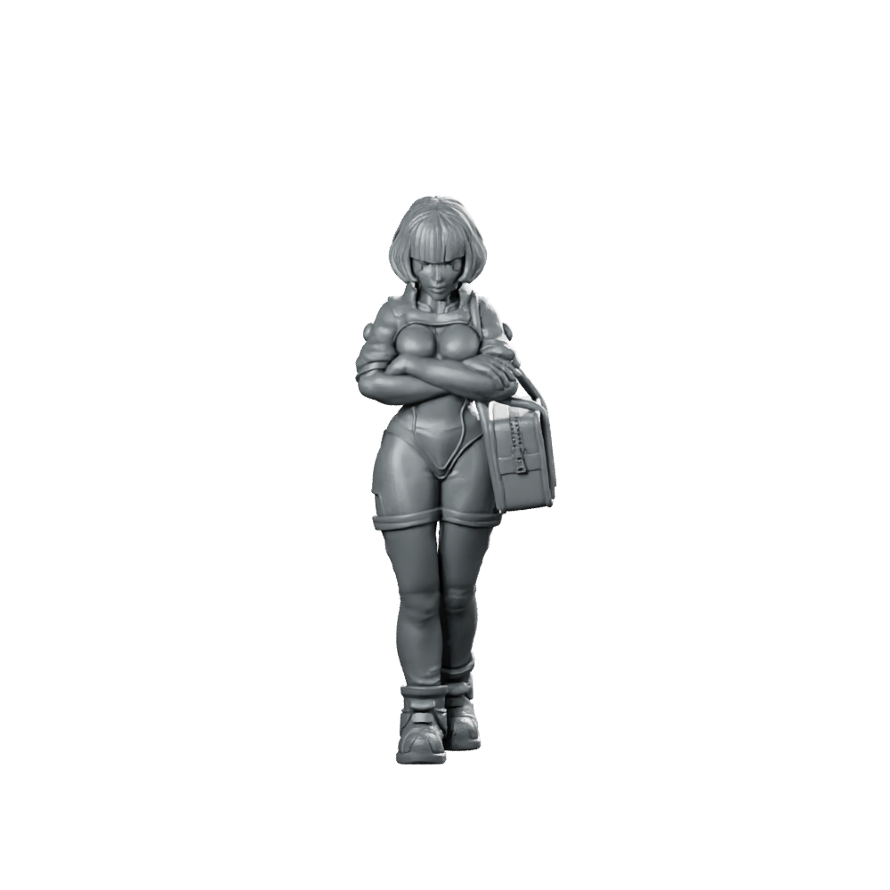 Ayeisha NetStrider Cyberpunk Miniature Beach Grenadier Flamethrower Miniature 360 Spin 01