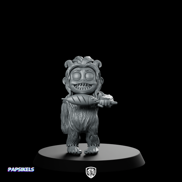 Baby Yeti Eating Chibi Monster Mascot