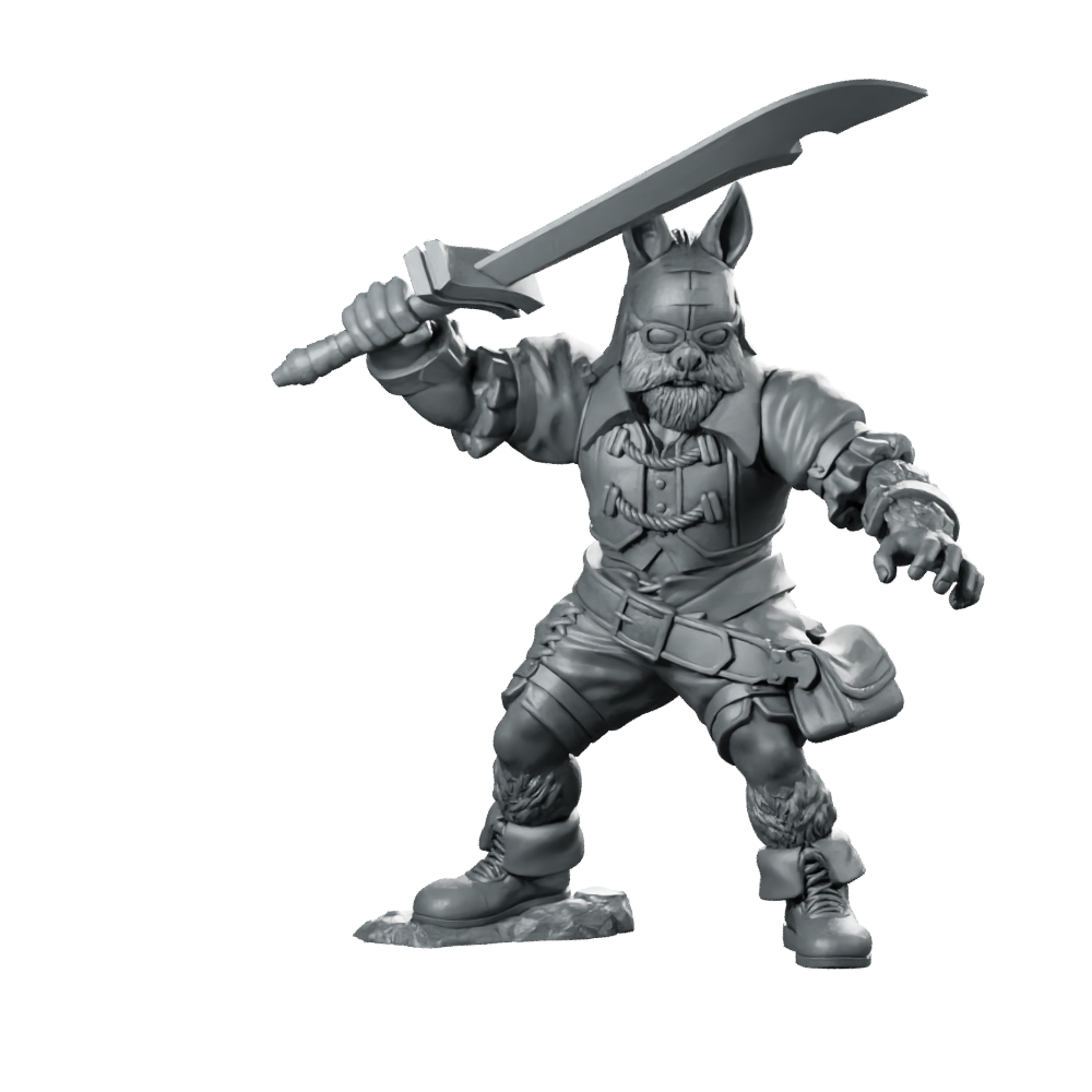 Baku Miniature Beastman Swordfighter RPG Tabletop Hero Miniature 360 Spin 01