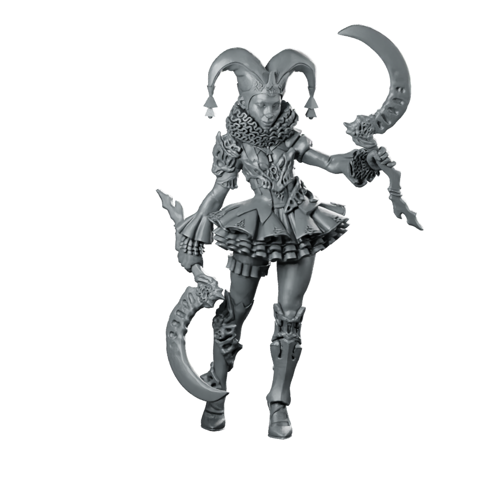 Ballerina Miniature Twin Scythe Jester Hero Fantasy Miniature 360 Spin 01
