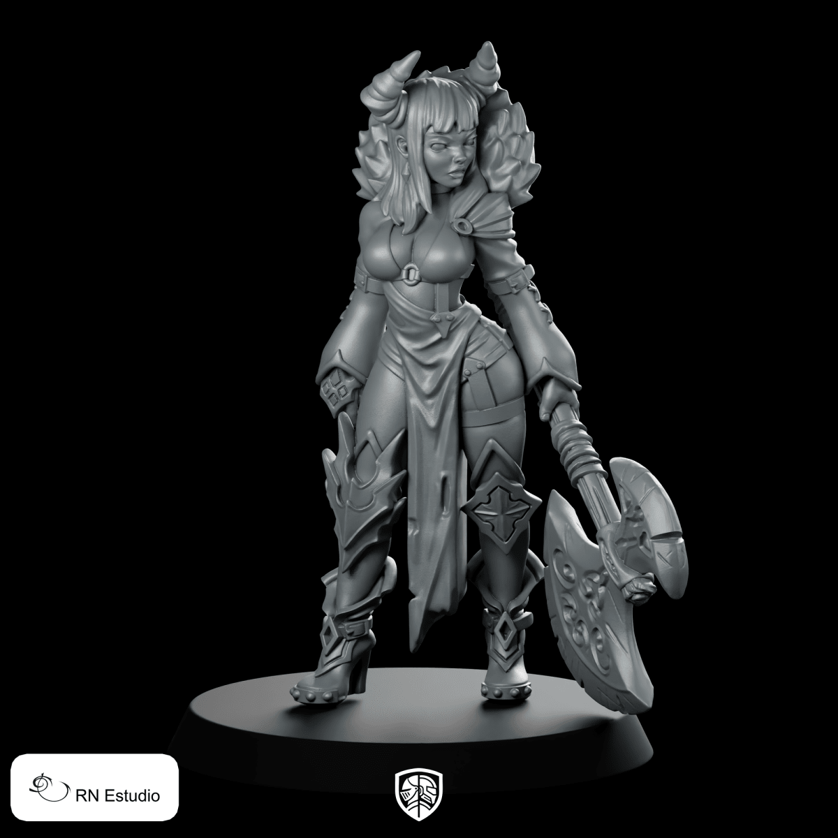 Barbarian Deamon Soraya Miniature Horned Axe Warrior - RN Estudio - We Print Miniatures