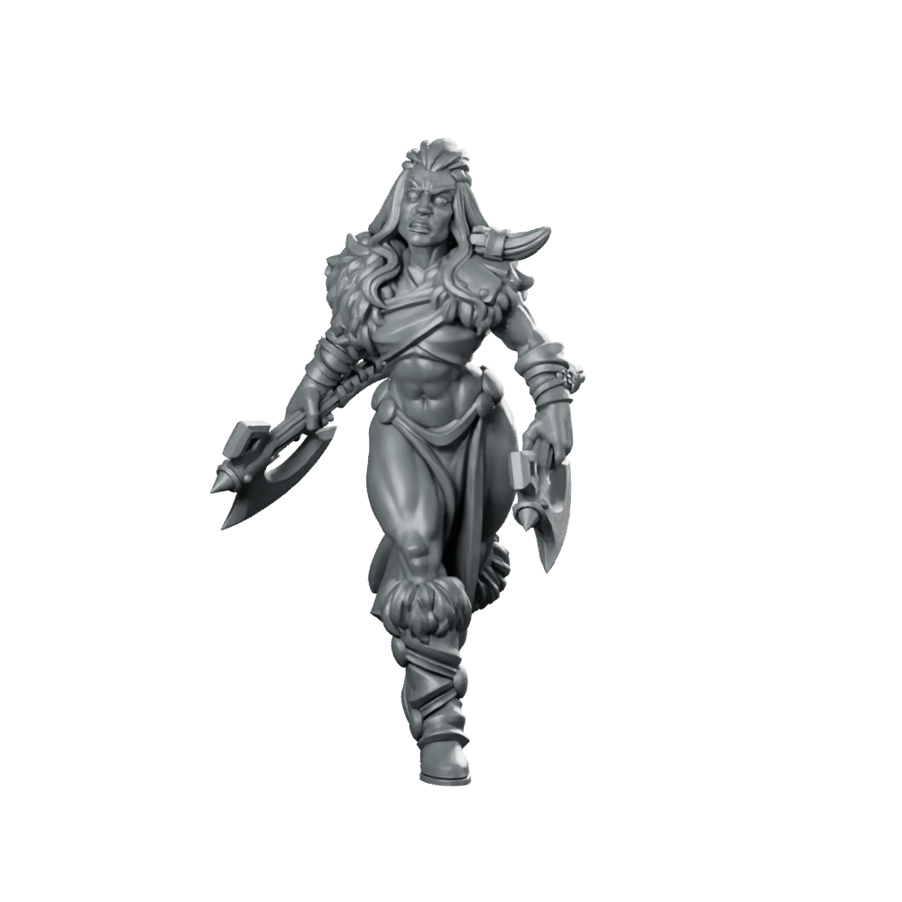 Female Barbarian with Axes Fantasy Miniature Fierce Warrior Miniature 360 Spin 01