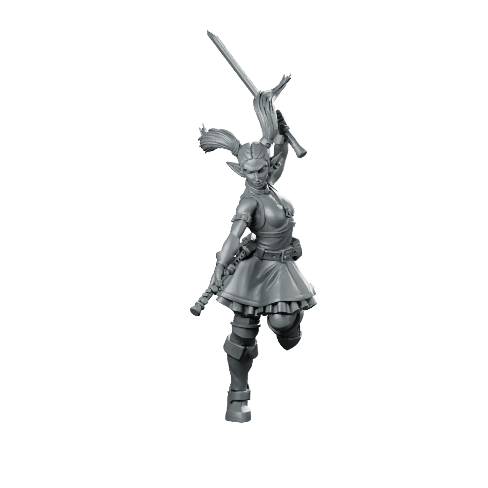 Bard Drawing Katana Miniature Female Elf Samurai - CastNPlay - We Print Miniatures