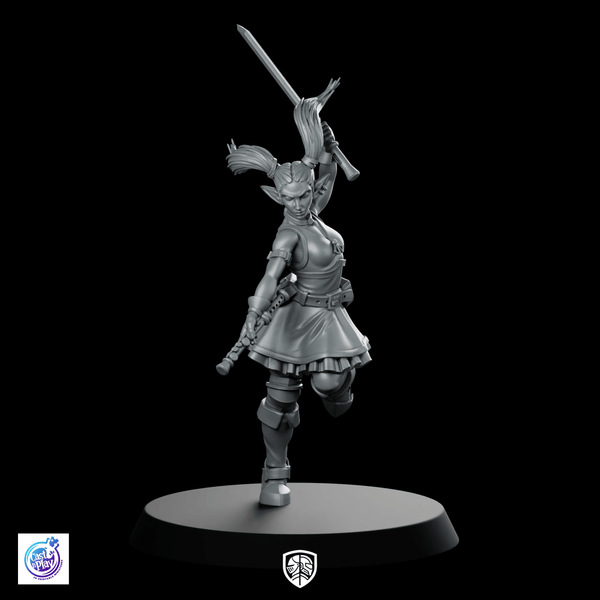 Bard Drawing Katana Miniature Female Elf Samurai - CastNPlay - We Print Miniatures