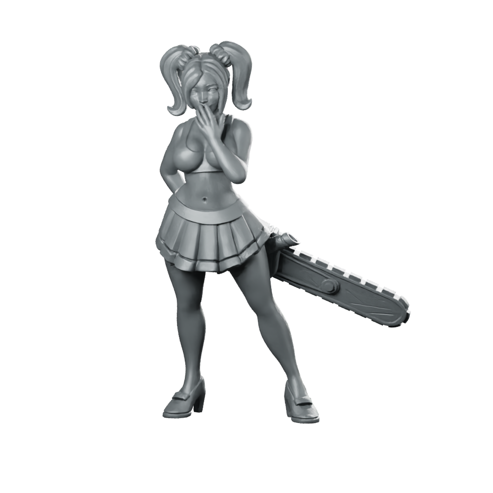 Star Player Beky Chainsaw Miniature Resin Fantasy RPG Miniature 360 Spin 01