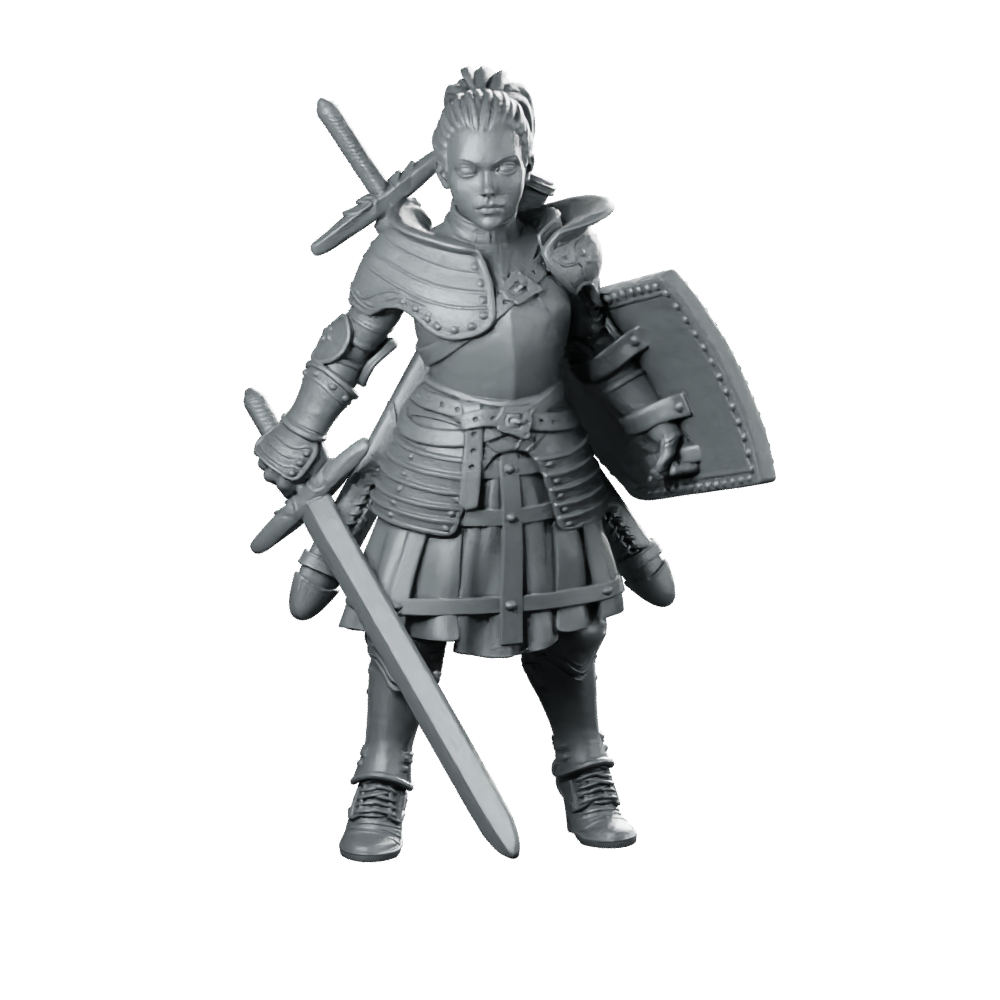 Fantasy Bela Warrior Miniature Dual-Sword Armored Hero Miniature 360 Spin 01