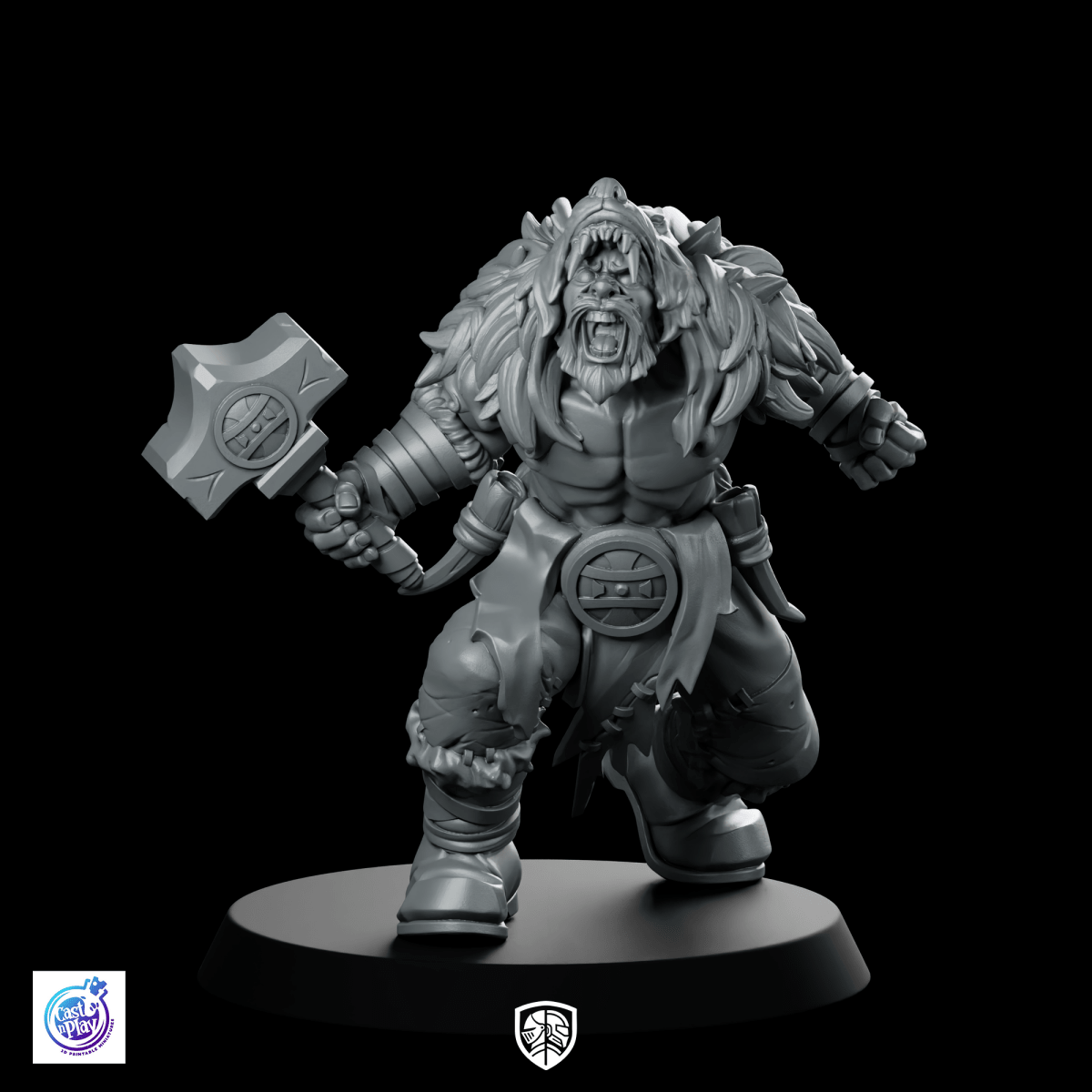 Berserk Human Miniature Roaring Barbarian Mallet Warrior - CastNPlay - We Print Miniatures
