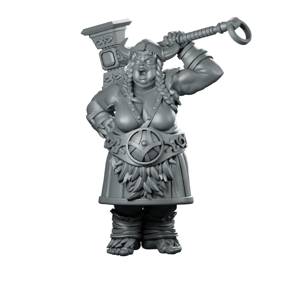 Big Woman Miniature Hammer - Wielding Barbarian Warrior - CastNPlay - We Print Miniatures