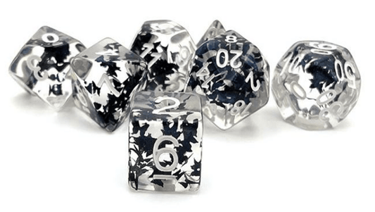 Black Butterfly | Resin Inclusion Dice | 7 Piece Set - Tabletop Dominion - We Print Miniatures
