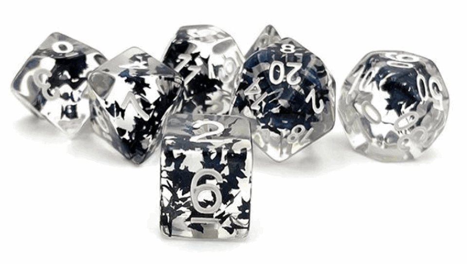 Black Butterfly | Resin Inclusion Dice | 7 Piece Set - Tabletop Dominion - We Print Miniatures