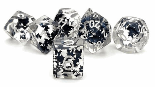 Black Butterfly | Resin Inclusion Dice | 7 Piece Set - Tabletop Dominion - We Print Miniatures