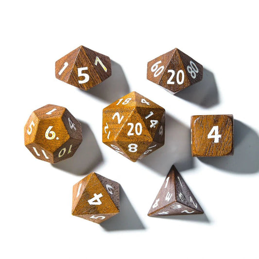 Black Walnut | Wooden Dice | 7 Piece Set - Tabletop Dominion - We Print Miniatures