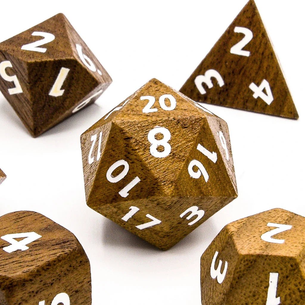 Black Walnut | Wooden Dice | 7 Piece Set - Tabletop Dominion - We Print Miniatures