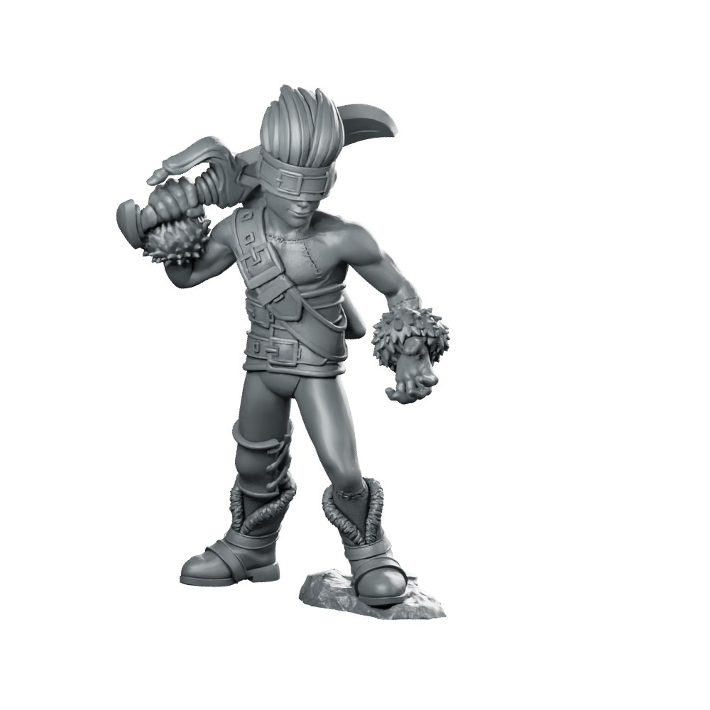 Blank Miniature Blindfolded Warrior Mercenary Hero RPG Miniature 360 Spin 01