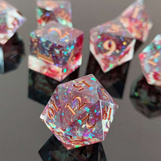 Bloodlight Shimmer | Sharp Edge Dice | 7 Piece Set - Tabletop Dominion - We Print Miniatures