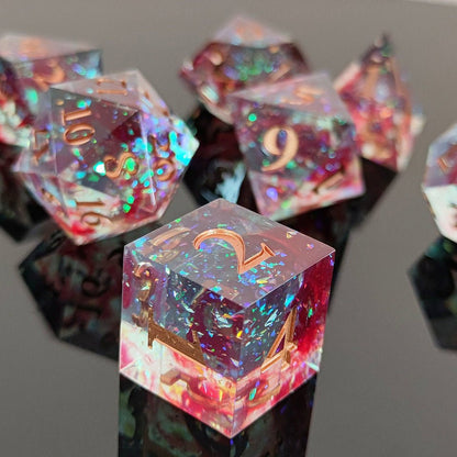 Bloodlight Shimmer | Sharp Edge Dice | 7 Piece Set - Tabletop Dominion - We Print Miniatures