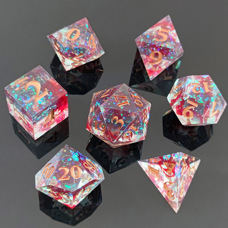 Bloodlight Shimmer | Sharp Edge Dice | 7 Piece Set - Tabletop Dominion - We Print Miniatures