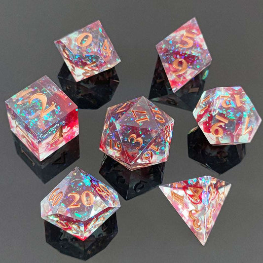 Bloodlight Shimmer | Sharp Edge Dice | 7 Piece Set - Tabletop Dominion - We Print Miniatures