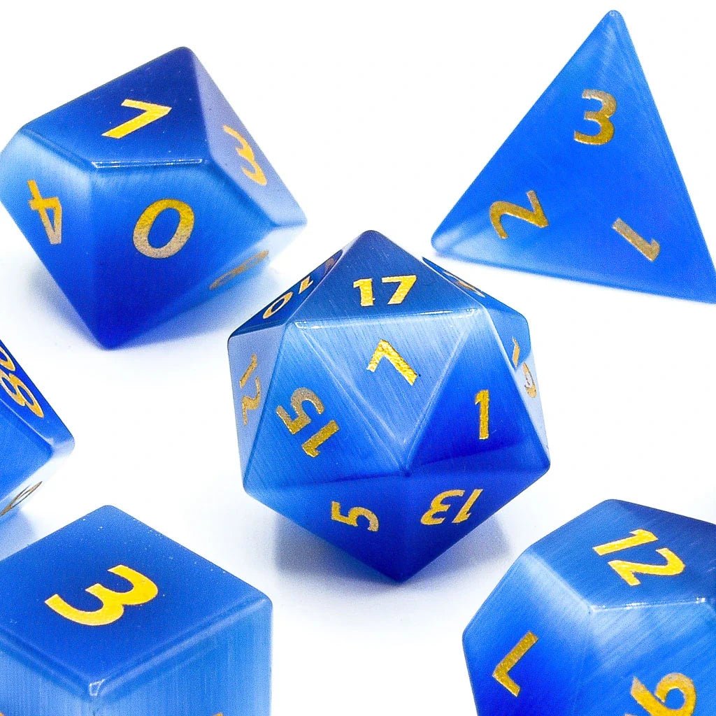 Blue Cats Eye | Natural Gemstone | 7 Piece Set - Tabletop Dominion - We Print Miniatures