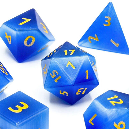 Blue Cats Eye | Natural Gemstone | 7 Piece Set - Tabletop Dominion - We Print Miniatures