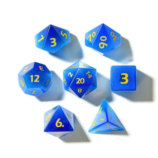 Blue Cats Eye | Natural Gemstone | 7 Piece Set - Tabletop Dominion - We Print Miniatures