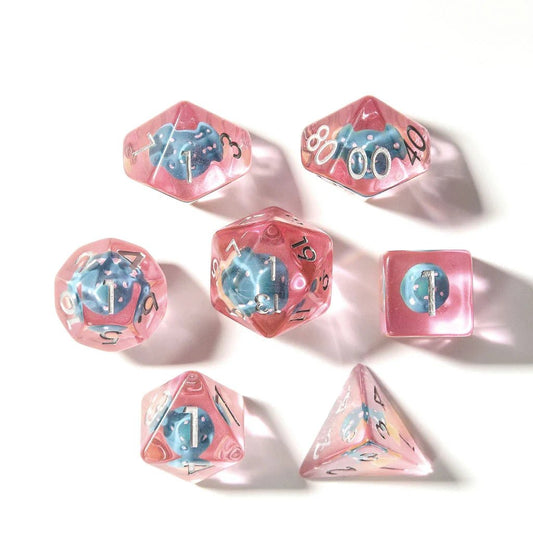 Blue Mushies | Resin Inclusion Dice | 7 Piece Set - Tabletop Dominion - We Print Miniatures
