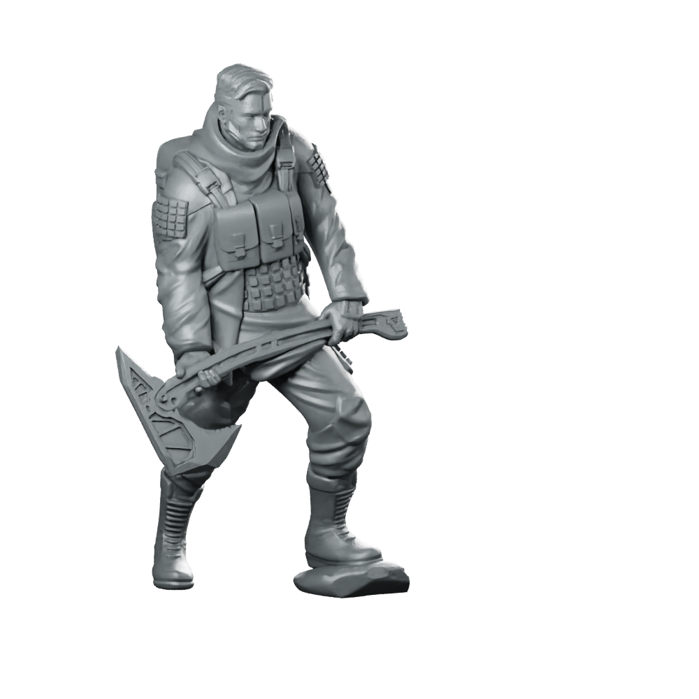 Brahim-Nomads Cyberpunk Miniature Scythe Nomad Ganger Enforcer Miniature 360 Spin 01