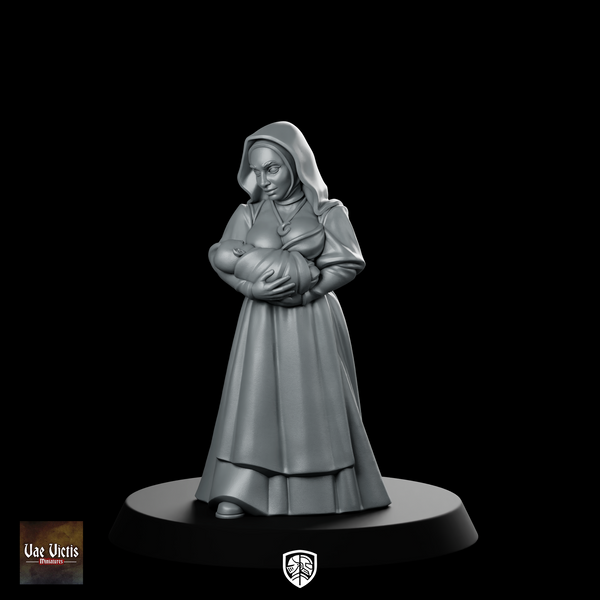 Breast Feeding Mother Fantasy Miniature Hooded NPC Villager