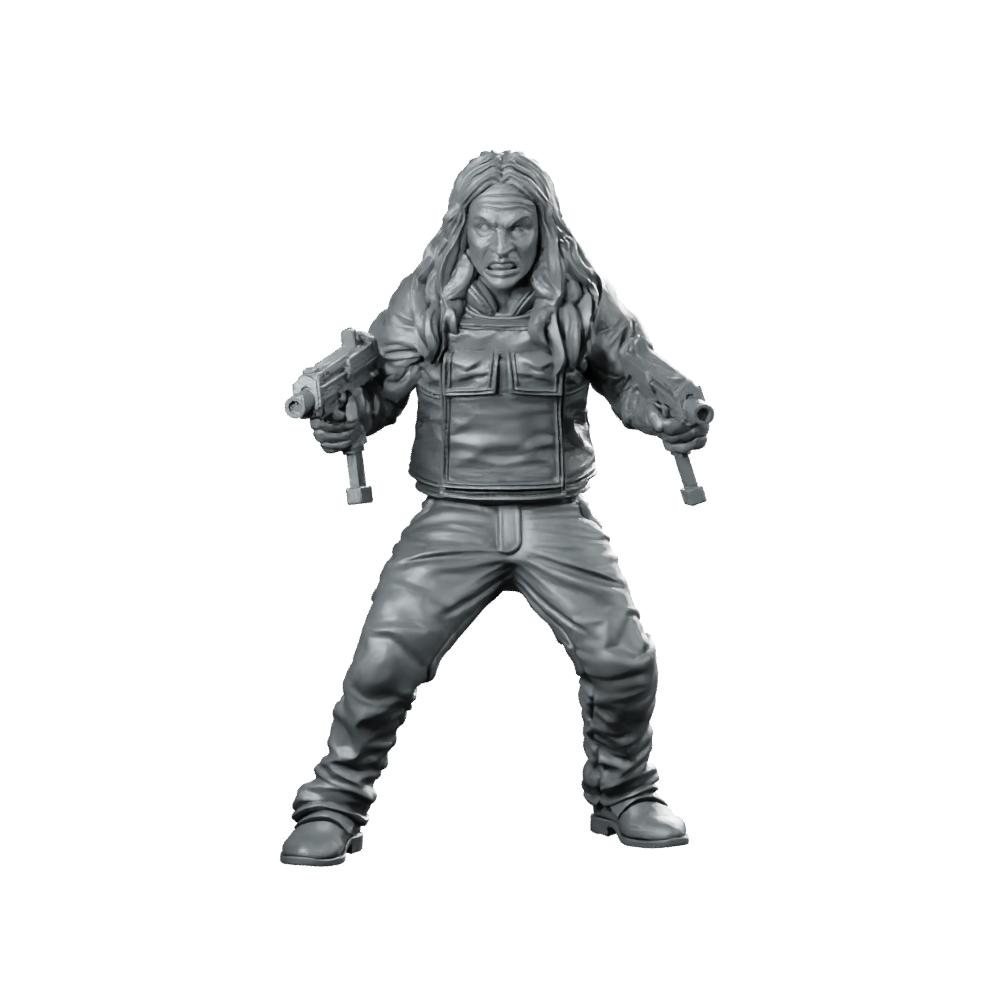 El Kamandag Scifi Miniature Cyberpunk Soldier Dual-Pistol Miniature 360 Spin 01