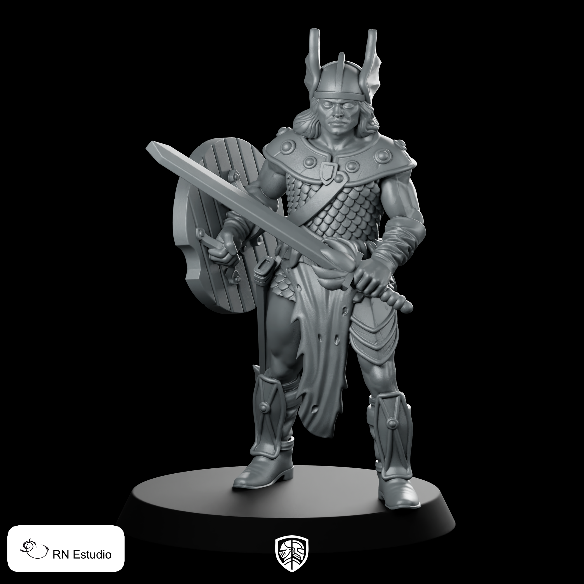 Caramon Miniature Armored Champion Bladed Bat Shield | We Print Miniatures