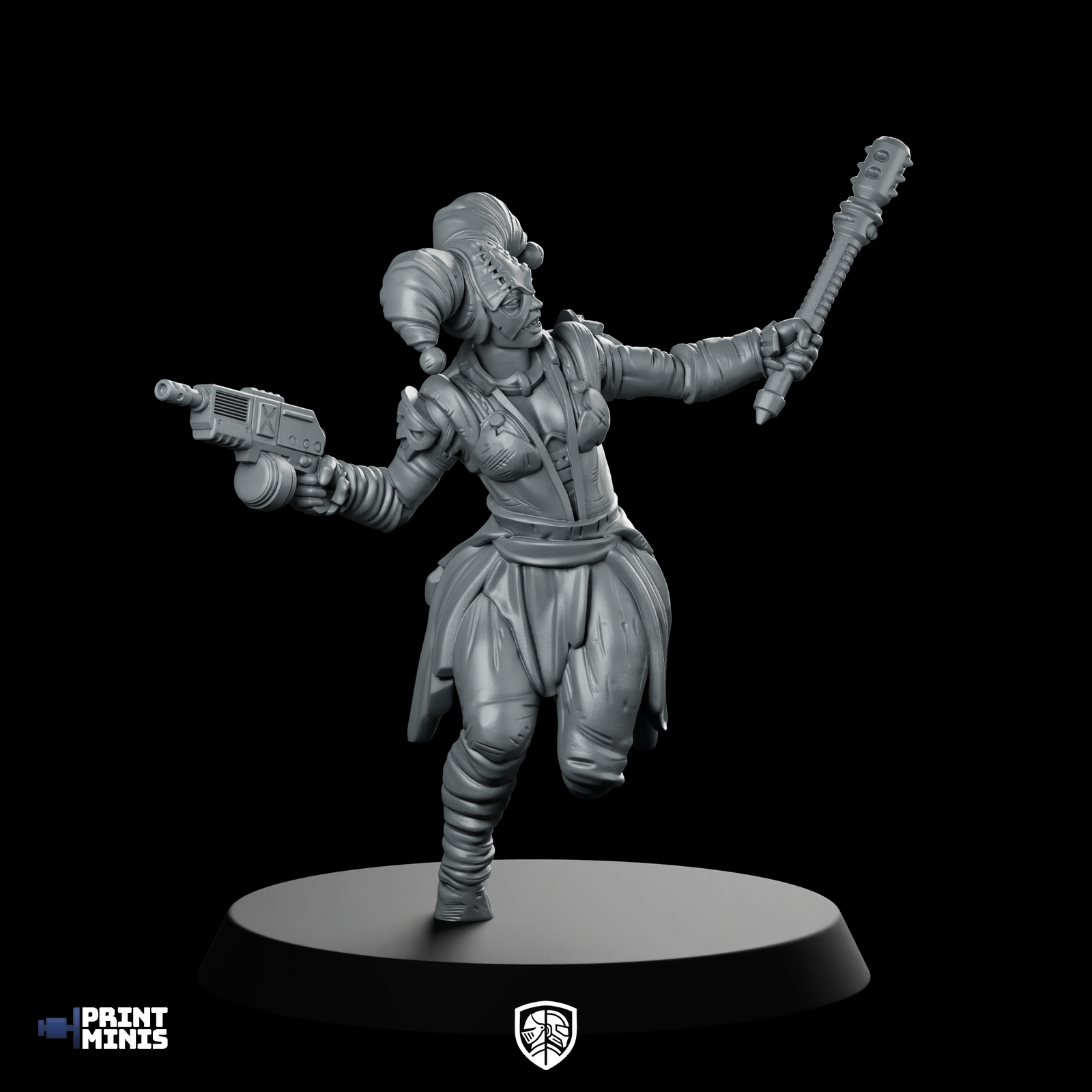 Caraval Female Autogun And Maul Miniature Cyberpunk Jester