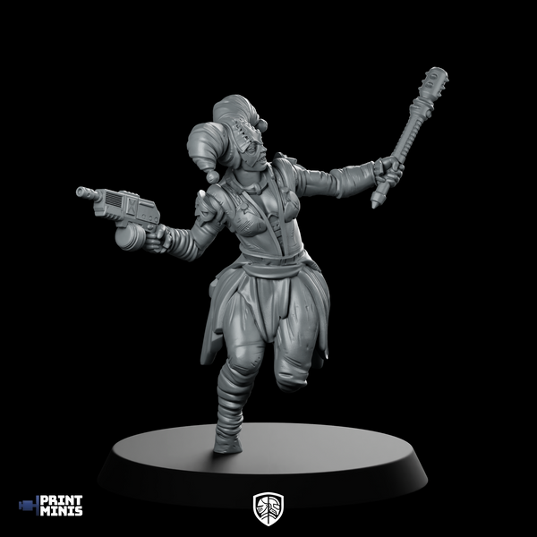 Caraval Female Autogun And Maul Miniature Cyberpunk Jester