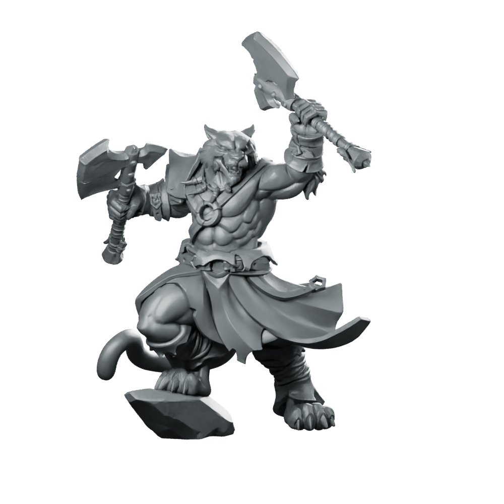 Catfolk Barbarian A Miniature Feral Axe Warrior - CastNPlay - We Print Miniatures
