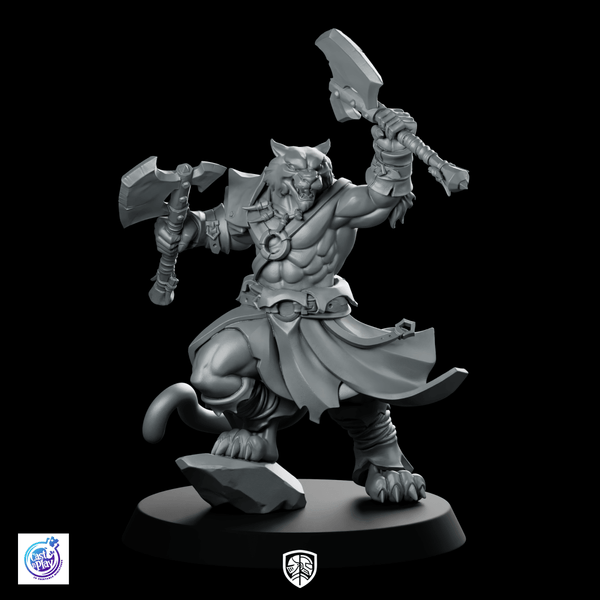 Catfolk Barbarian A Miniature Feral Axe Warrior - CastNPlay - We Print Miniatures