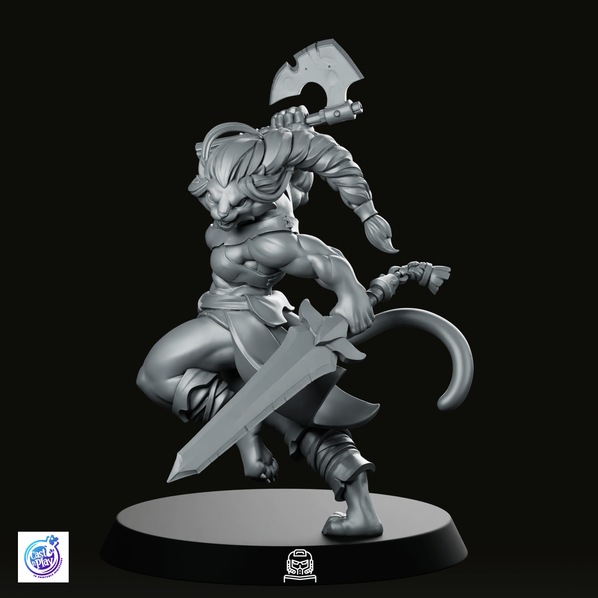 Catfolk Barbarian B Miniature - CastNPlay - We Print Miniatures