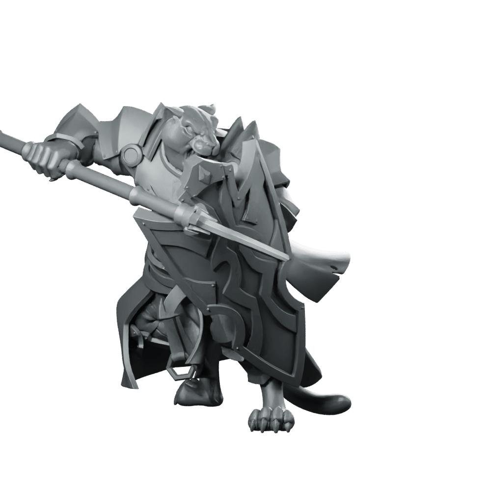 Catfolk Paladin B Miniature Armored Spear Shield - CastNPlay - We Print Miniatures