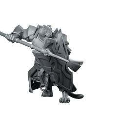 Catfolk Paladin B Miniature Armored Spear Shield - CastNPlay - We Print Miniatures