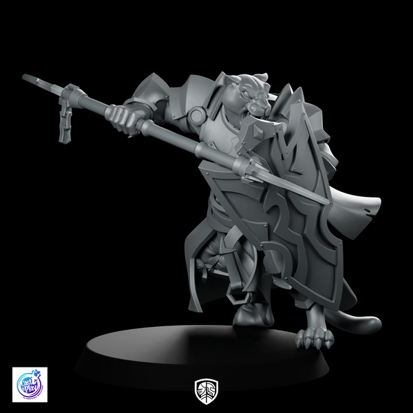 Catfolk Paladin B Miniature Armored Spear Shield