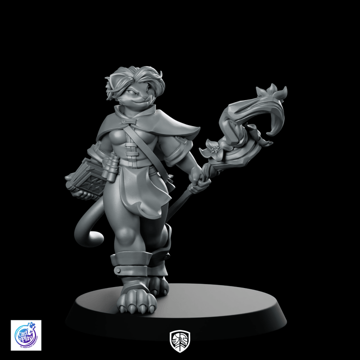 Magicienne Félinide A Figurine Lanceuse de Sorts Arcaniques Mage
