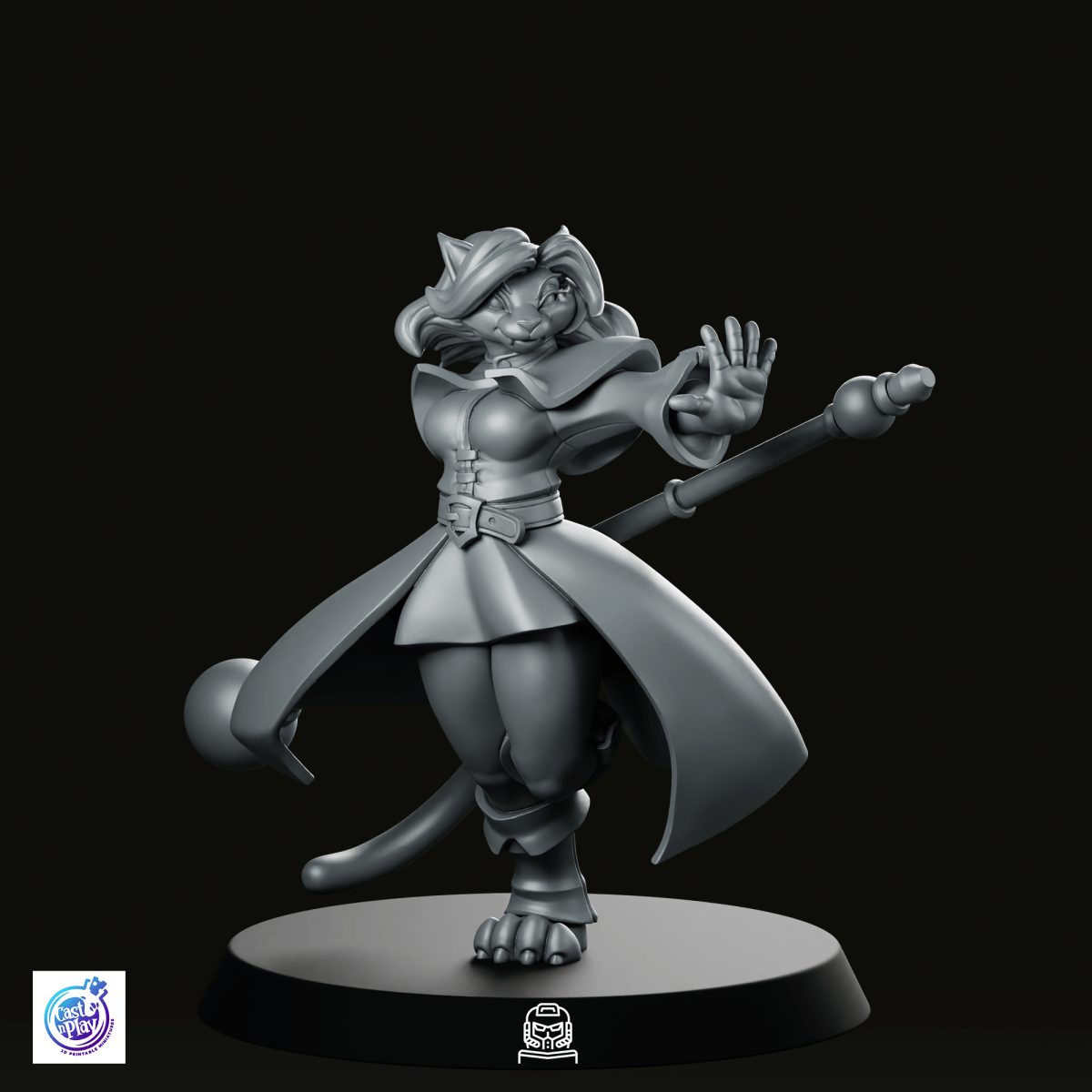 Catfolk Wizard B Miniature - CastNPlay - We Print Miniatures