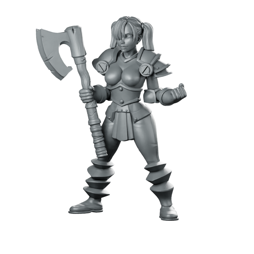 HeroQuest Female Chaos 4 Helmet Miniature Axe Warrior Miniature 360 Spin 01