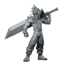 Fantasy Claude JRPG Miniature Spiky Haired Greatsword Warrior Miniature 360 Spin 01