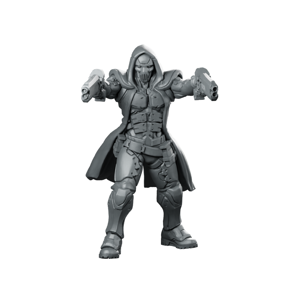 Assassin Clint Reaperwood Miniature Hooded Cyberpunk Gunslinger Miniature 360 Spin 01