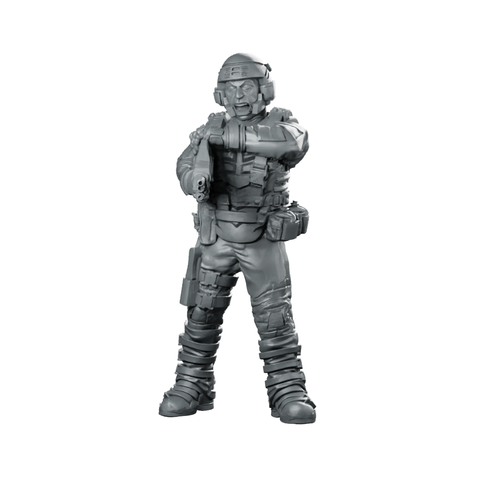 Jun Niebres Soldier Cyberpunk Miniature Tactical Rifle Mercenary Miniature 360 Spin 01