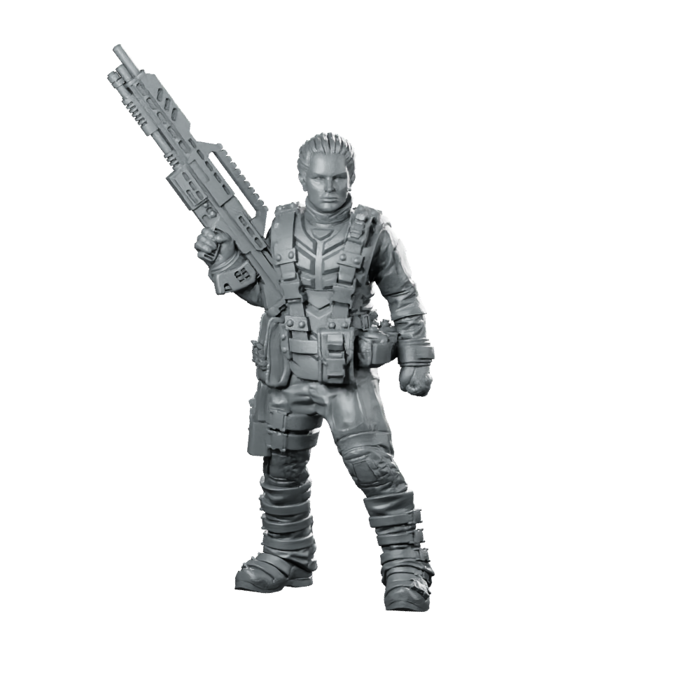 Mizzy Cruz Alien Hunter Miniature Cyberpunk Heavy Gunner Miniature 360 Spin 01