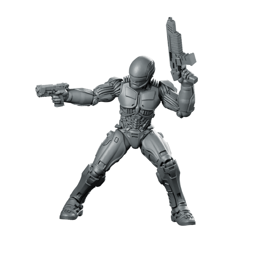 Cop Robo 2014 Silver 2 Miniature Cyberpunk Enforcer - Papsikels Miniatures - We Print Miniatures