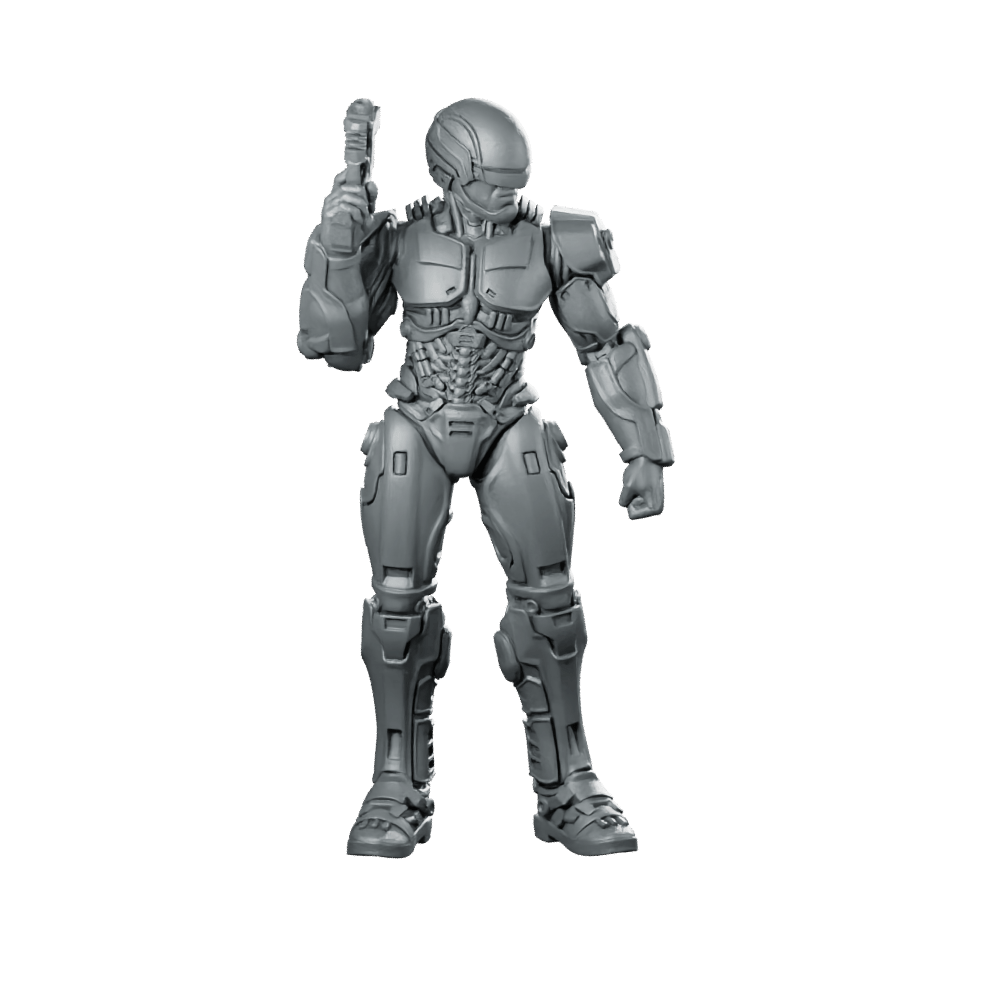 Cop Robo 2014 Silver 3 Miniature Cyberpunk Enforcer - Papsikels Miniatures - We Print Miniatures
