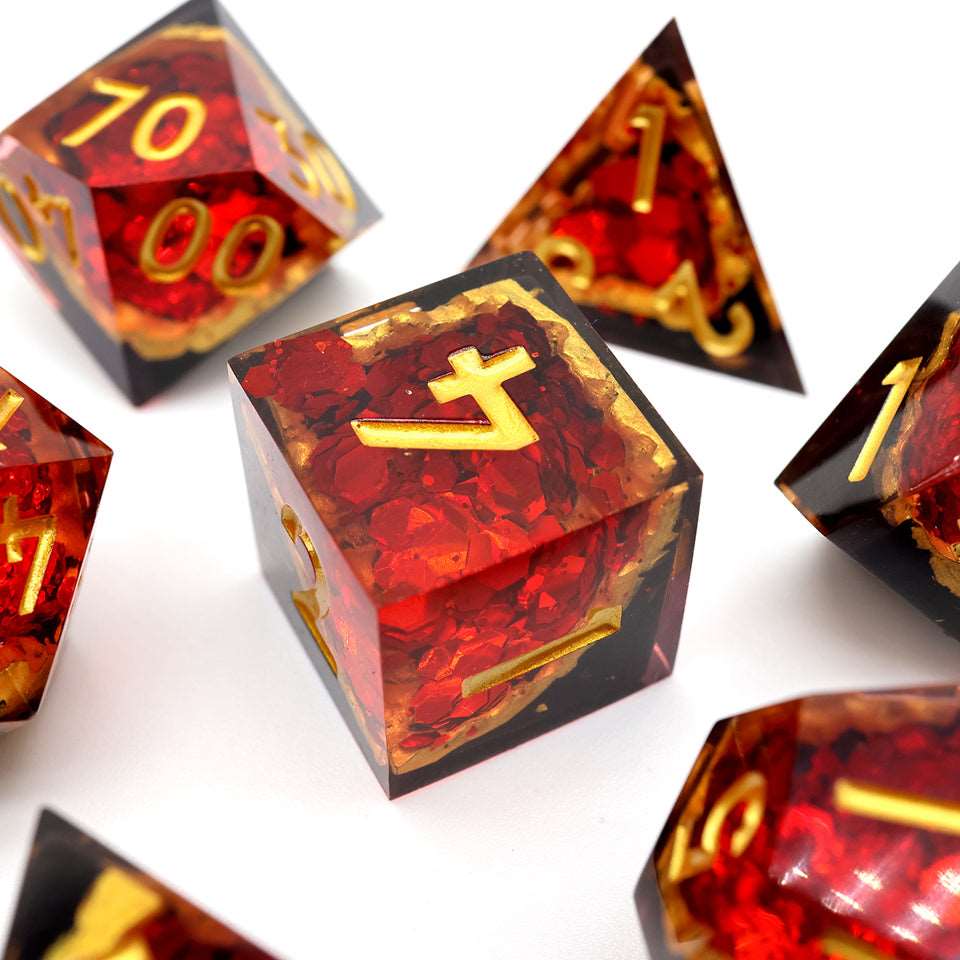 Crimson Abyss | Geode Dice | 7 Piece Set - Tabletop Dominion - We Print Miniatures